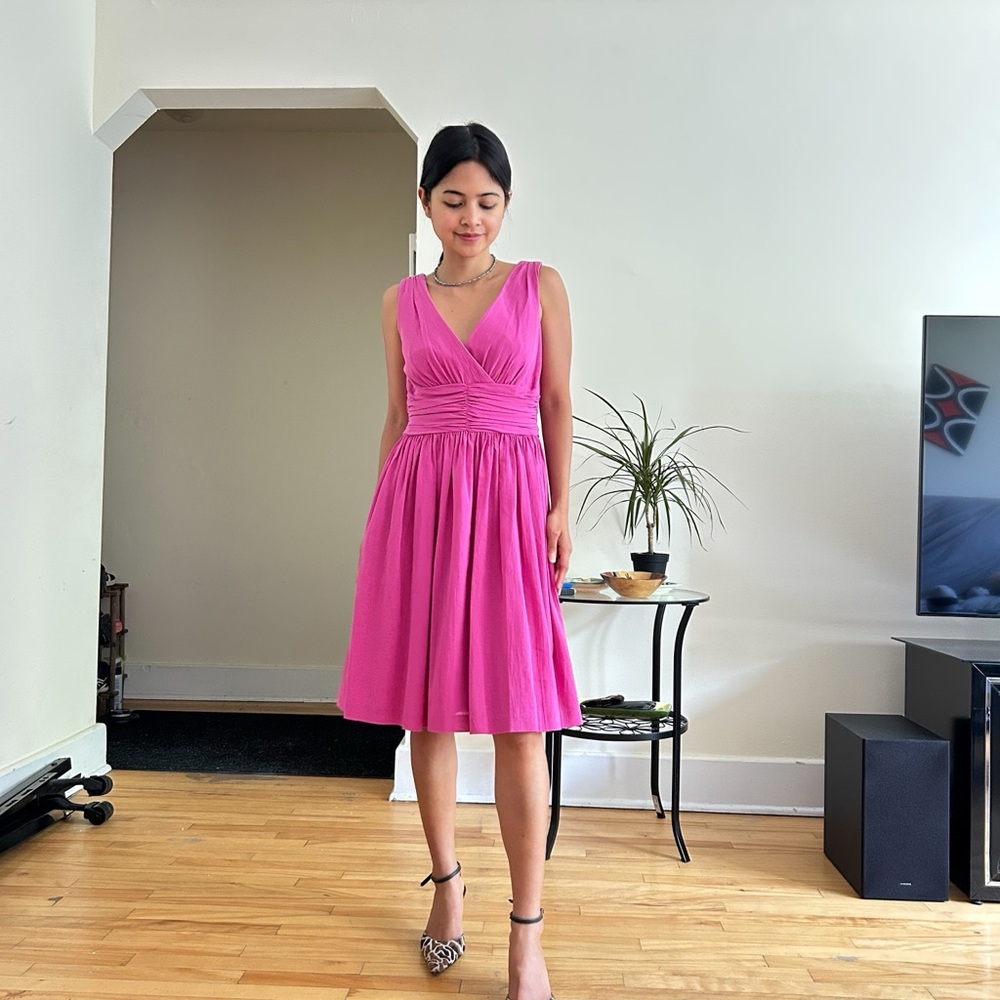 Trina Turk Pink Ruched A-Line Midi Dress